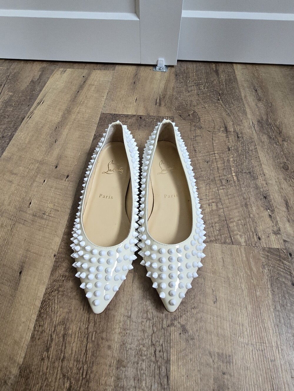 Christian Louboutin Pigalle Spikes Cream/white Flats Womens Size 36 - Picture 4 of 14